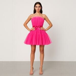 Indiexo Pink Tulle Strapless Sleeveless Tube Bandeau Prom A Line Mini Dress XS